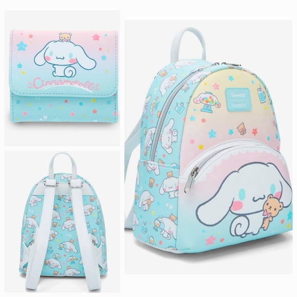 NEW! Loungefly Sanrio Cinnamoroll TeddyBear Stars Treats Backpack And Wallet SET - Picture 1 of 8